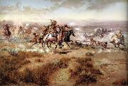 unknow artist Attack on the wagon Train oil painting reproduction